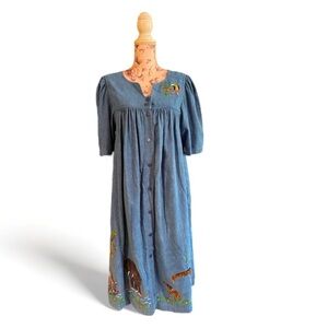 Go Softly Embroidered Animal Denim Dress